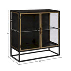 Bahut à 2 portes en fer et verre de 91 cm, bronze et laiton