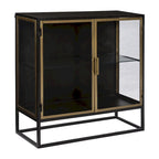 Bahut à 2 portes en fer et verre de 91 cm, bronze et laiton