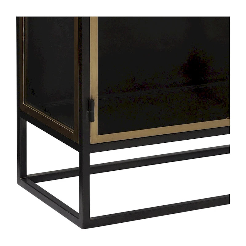 Bahut à 2 portes en fer et verre de 91 cm, bronze et laiton