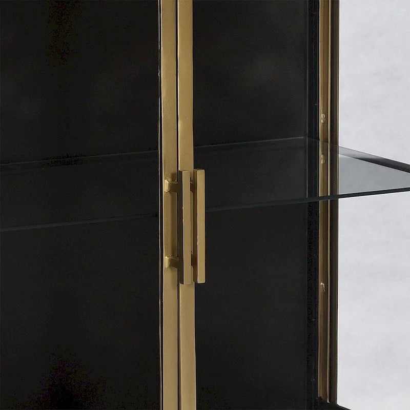 Bahut à 2 portes en fer et verre de 91 cm, bronze et laiton