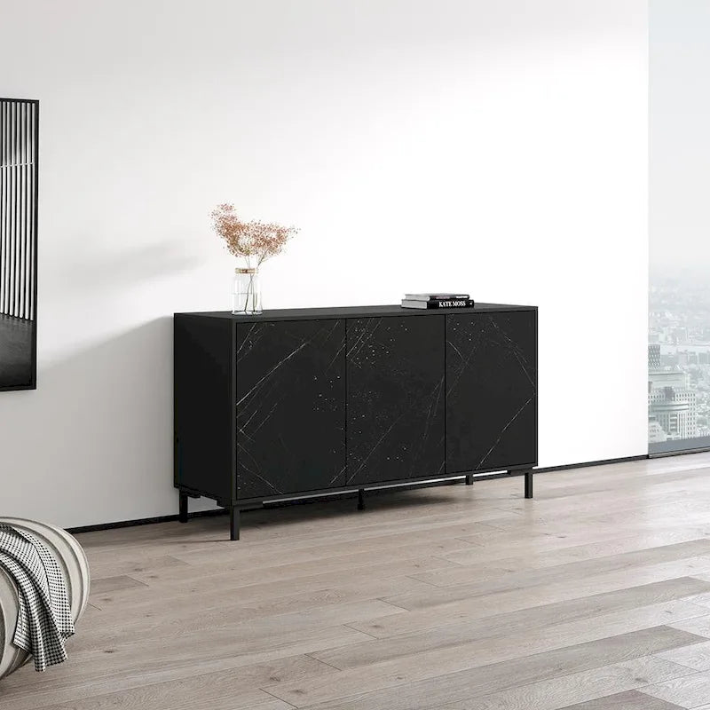Buffet de 150 cm aspect marbre avec rangement