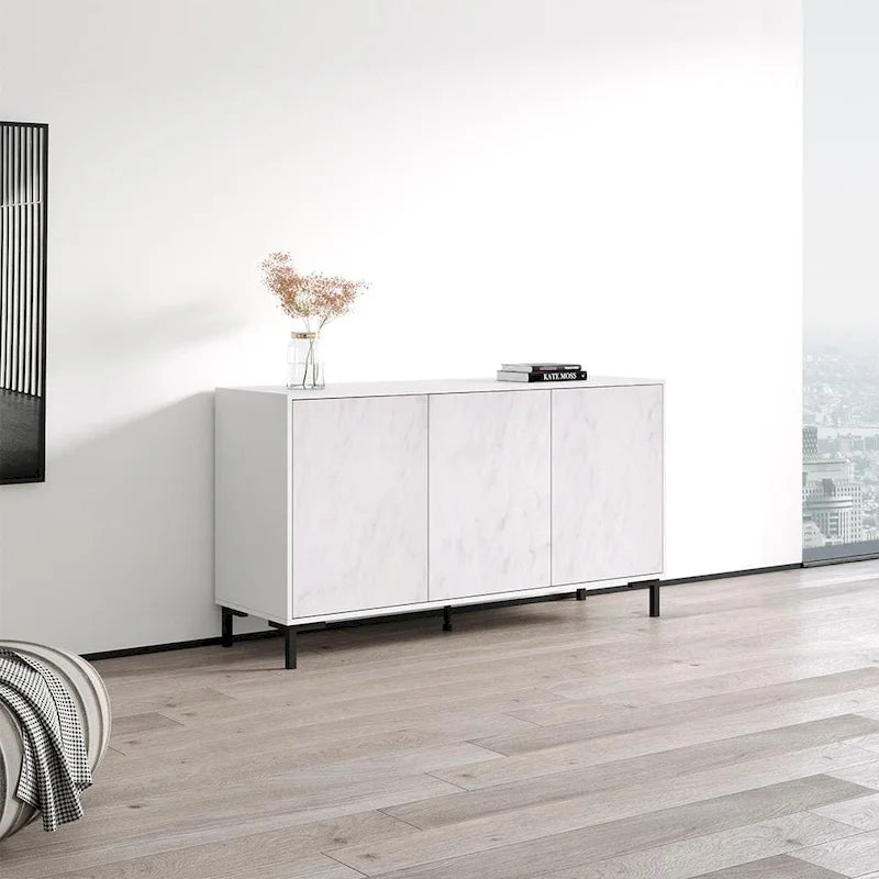 Buffet de 150 cm aspect marbre avec rangement