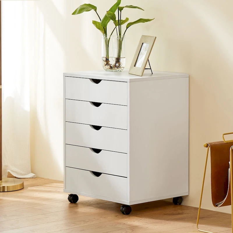 Meuble Classeur en Bois à 5 Tiroirs sur Roulettes
