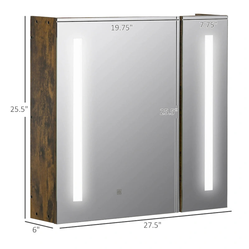 Armoire de toilette à miroir lumineux à LED 27,5" x 25,5" - Fixation murale