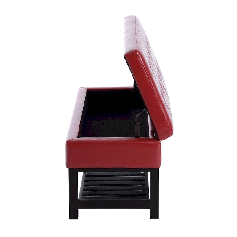 Banc de rangement ottoman capitonné en similicuir rouge de 112 cm pour chaussures