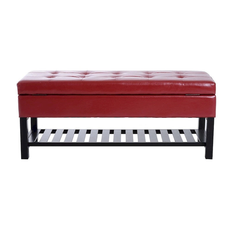 Banc de rangement ottoman capitonné en similicuir rouge de 112 cm pour chaussures