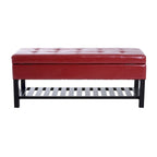 Banc de rangement ottoman capitonné en similicuir rouge de 112 cm pour chaussures