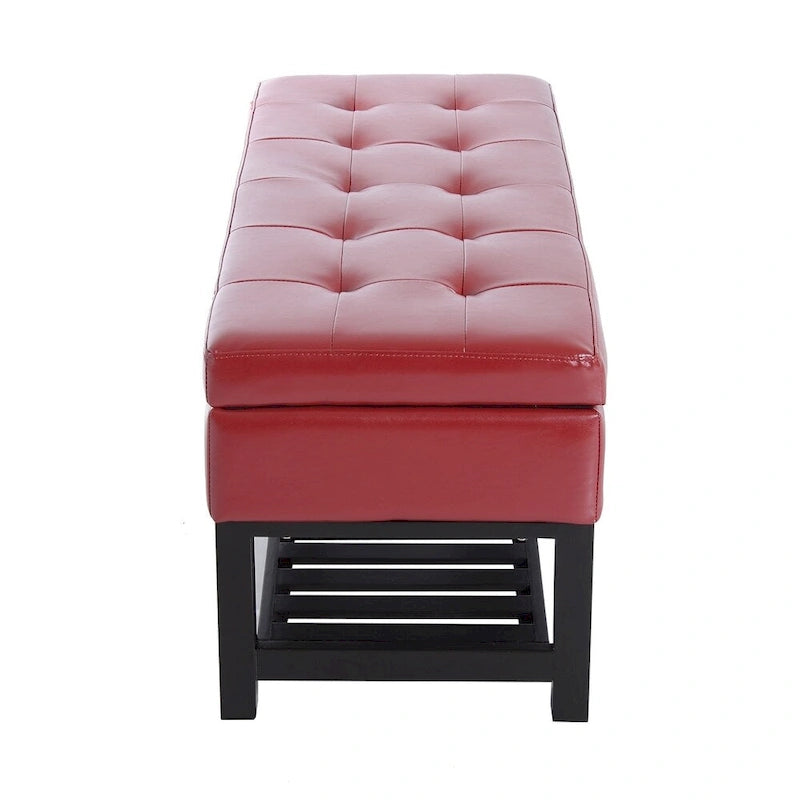 Banc de rangement ottoman capitonné en similicuir rouge de 112 cm pour chaussures