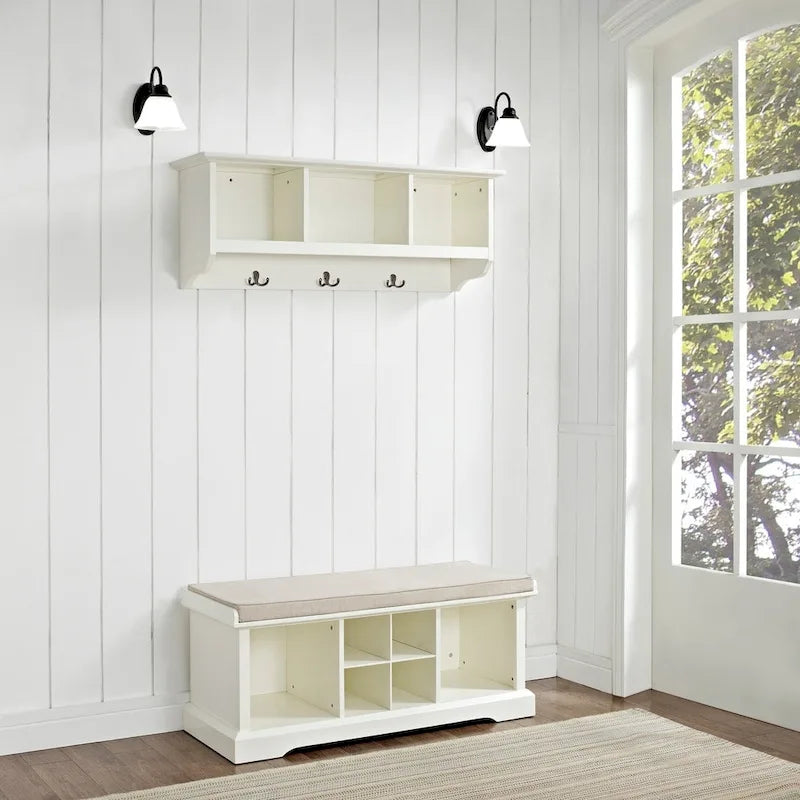 Ensemble de banc et étagère d'entrée en bois blanc, 2 pièces - 41,5 po L x 18,25 po H x 15 po P