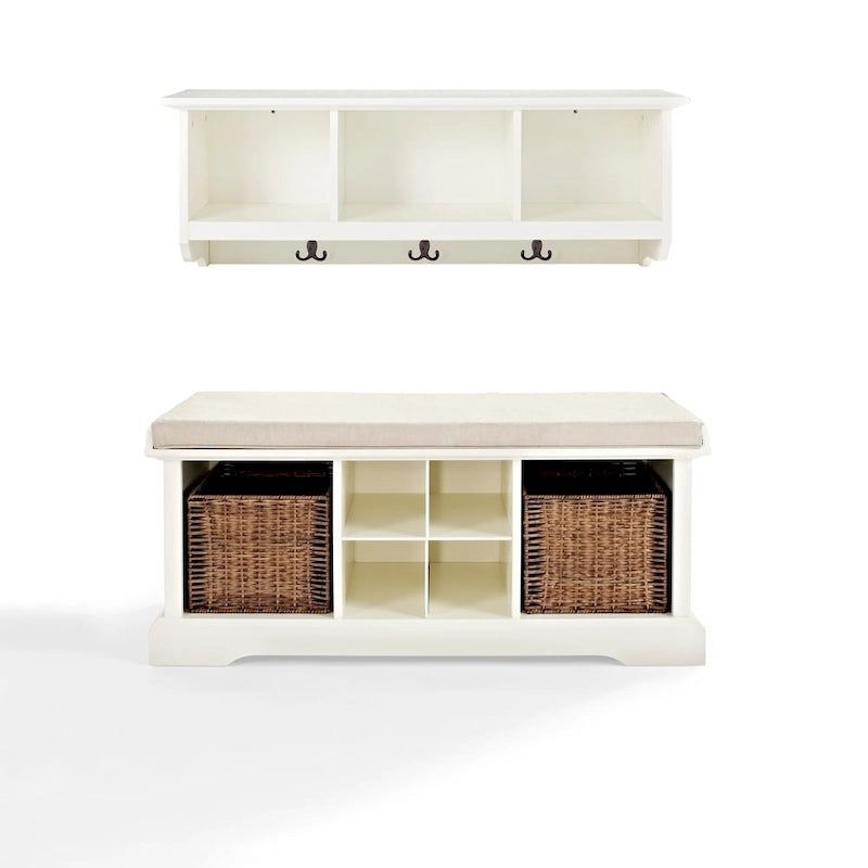 Ensemble de banc et étagère d'entrée en bois blanc, 2 pièces - 41,5 po L x 18,25 po H x 15 po P