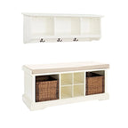 Ensemble de banc et étagère d'entrée en bois blanc, 2 pièces - 41,5 po L x 18,25 po H x 15 po P