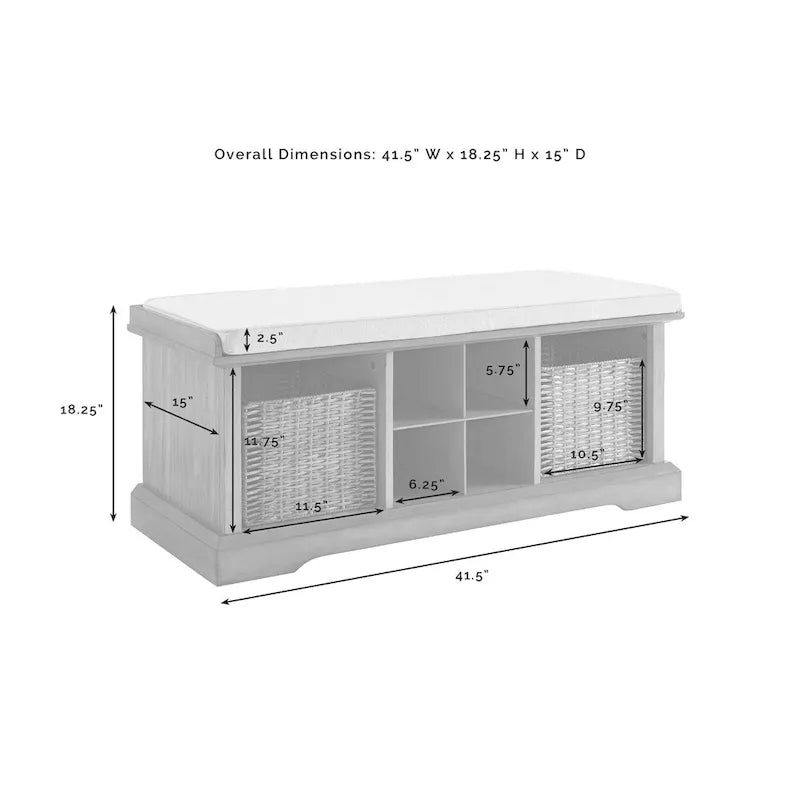 Ensemble de banc et étagère d'entrée en bois blanc, 2 pièces - 41,5 po L x 18,25 po H x 15 po P