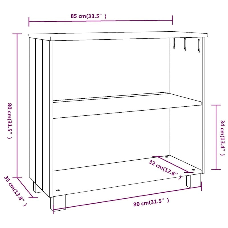 Meuble bas de rangement en bois de pin massif pour couloir - 85x35x80 cm