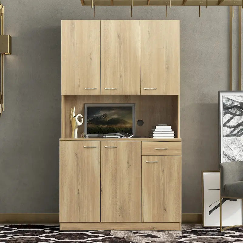 Armoire haute et meuble de cuisine de 179,90 cm, avec 6 portes, 1 étagère ouverte et 1 tiroir pour chambre à coucher
