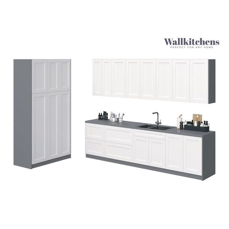 Ensemble de meubles de cuisine bas blancs mats, 3,05 m de large (123x50)