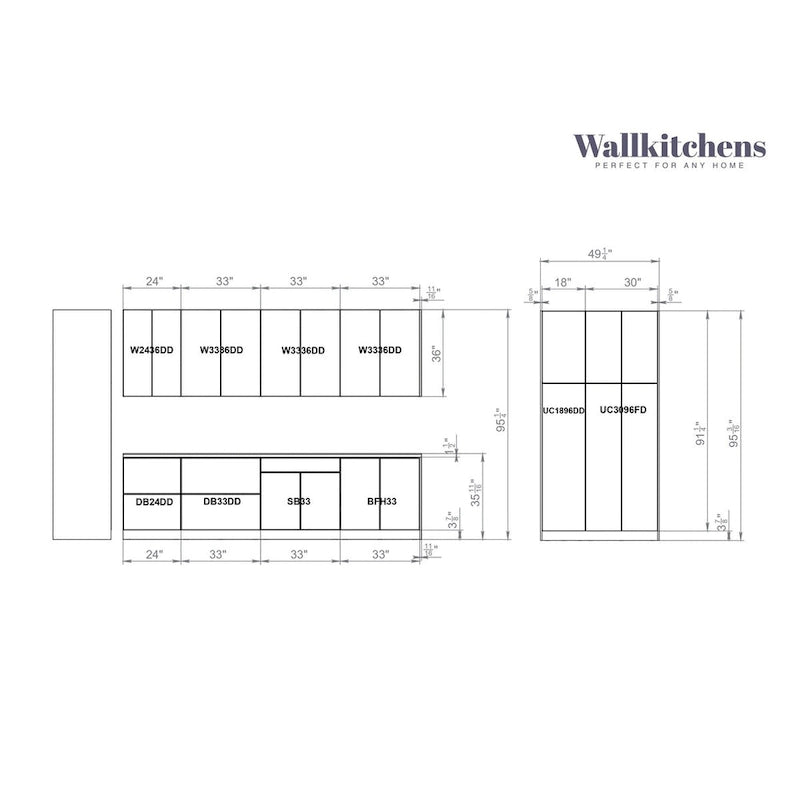 Ensemble de meubles de cuisine bas blancs mats, 3,05 m de large (123x50)