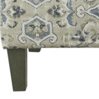 Banc de rangement capitonné en tissu à motif médaillon, grand, bleu et crème