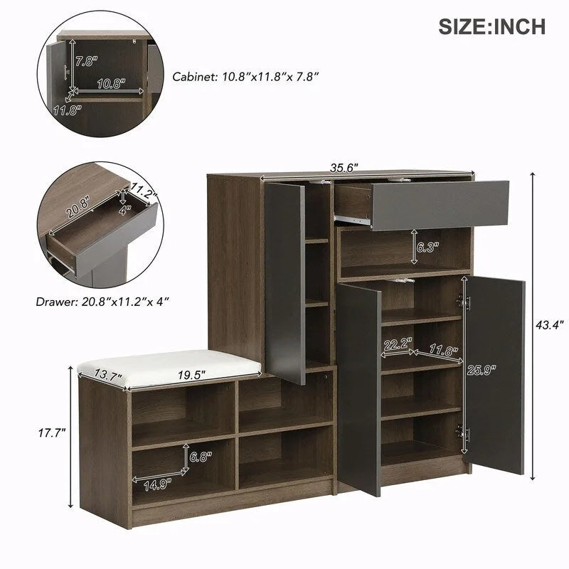 Banc à chaussures multifonctionnel avec siège rembourré