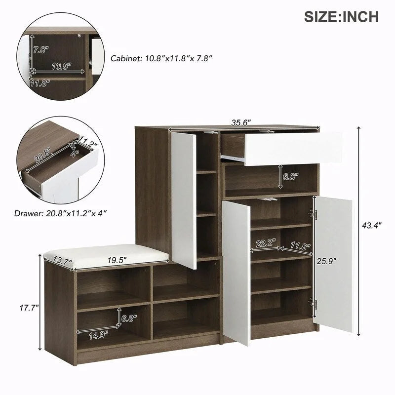 Banc à chaussures multifonctionnel avec siège rembourré