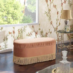 Banc de rangement ottoman ovale ruché de 38 po avec franges à pompons