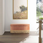 Banc de rangement ottoman ovale ruché de 38 po avec franges à pompons
