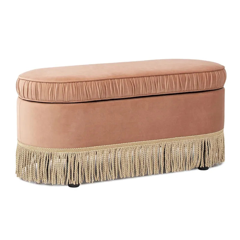 Banc de rangement ottoman ovale ruché de 38 po avec franges à pompons