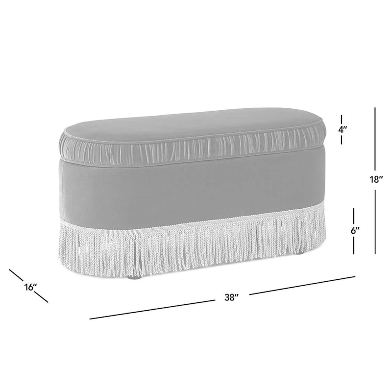 Banc de rangement ottoman ovale ruché de 38 po avec franges à pompons