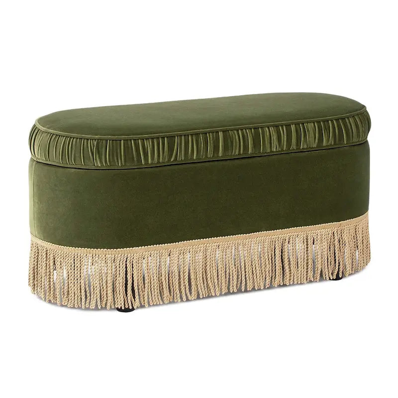 Banc de rangement ottoman ovale ruché de 38 po avec franges à pompons
