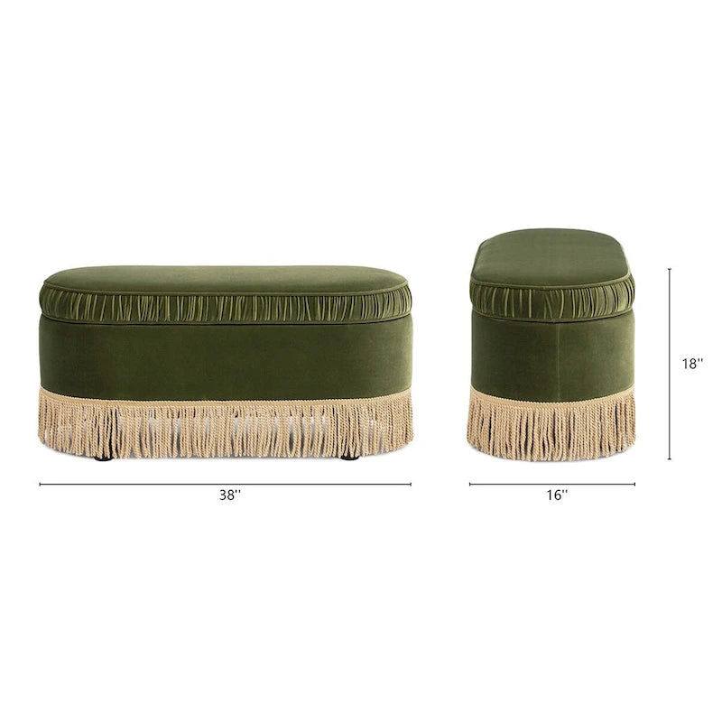 Banc de rangement ottoman ovale ruché de 38 po avec franges à pompons