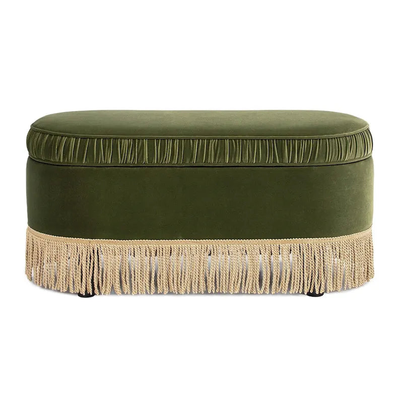 Banc de rangement ottoman ovale ruché de 38 po avec franges à pompons