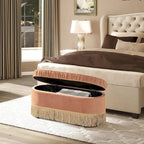 Banc de rangement ottoman ovale ruché de 38 po avec franges à pompons