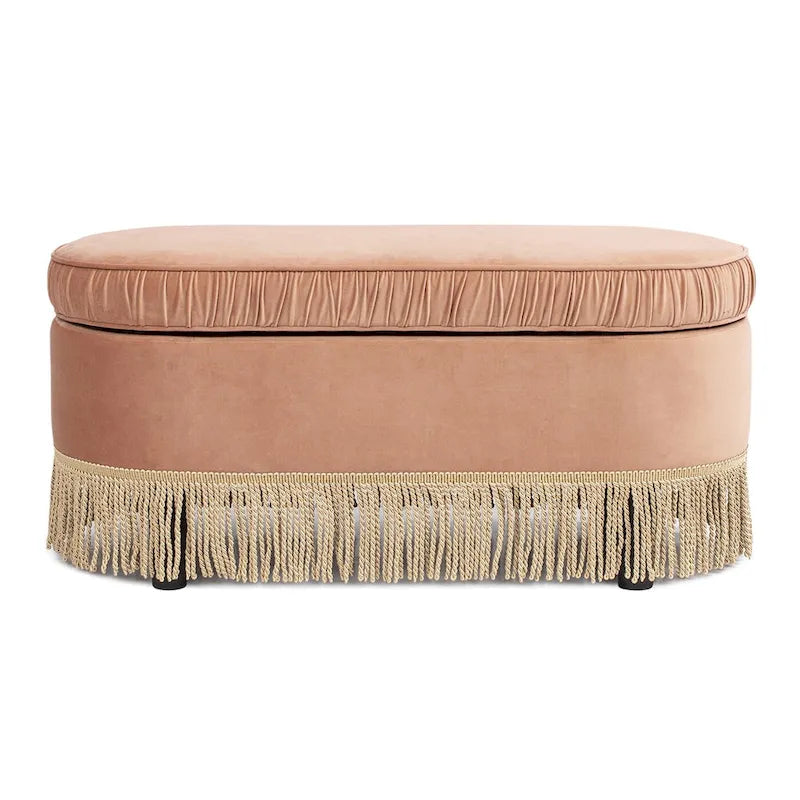 Banc de rangement ottoman ovale ruché de 38 po avec franges à pompons