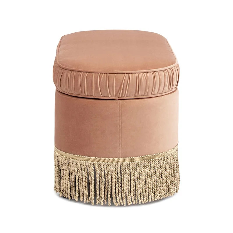 Banc de rangement ottoman ovale ruché de 38 po avec franges à pompons