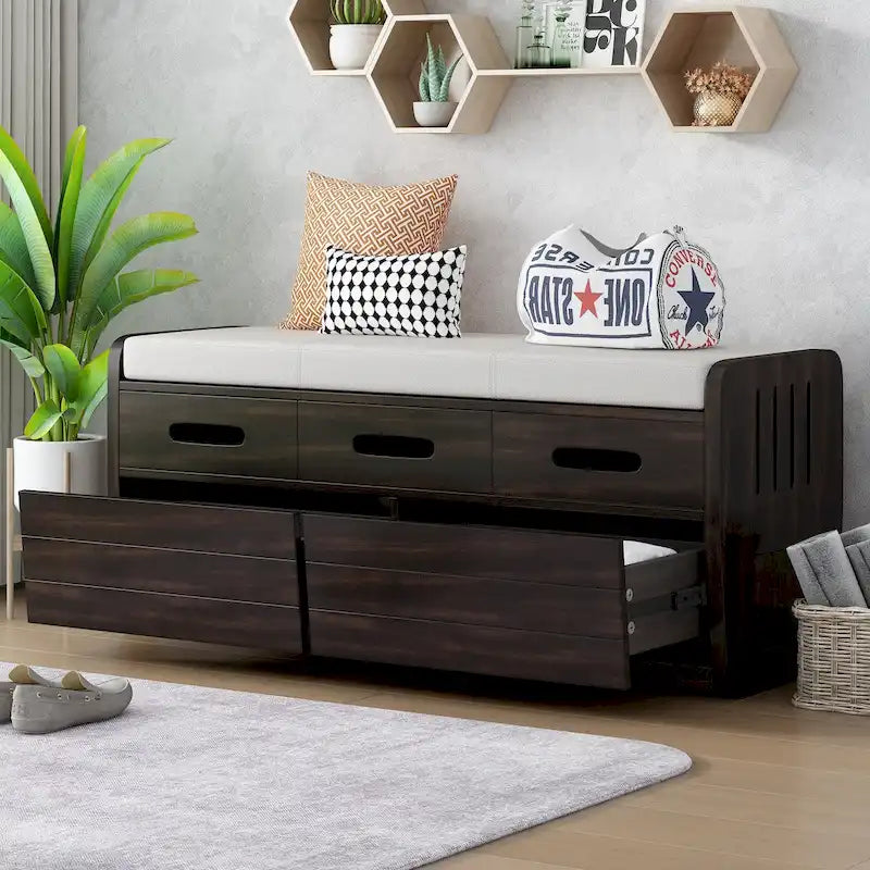 Banc de rangement rustique avec 2 tiroirs et espace de rangement dissimulé