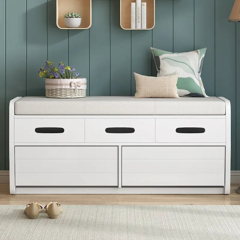 Banc de rangement rustique avec 2 tiroirs et espace de rangement dissimulé
