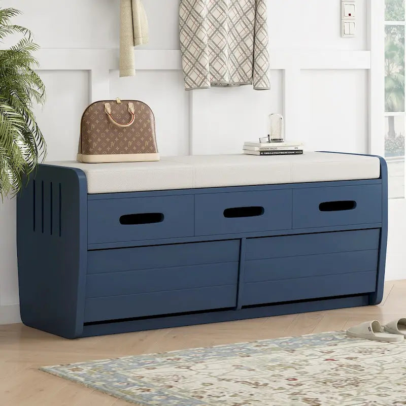 Banc de rangement rustique avec 2 tiroirs et espace de rangement dissimulé
