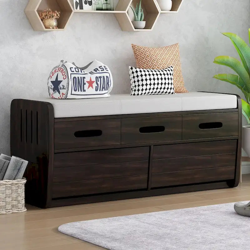 Banc de rangement rustique avec 2 tiroirs et espace de rangement dissimulé