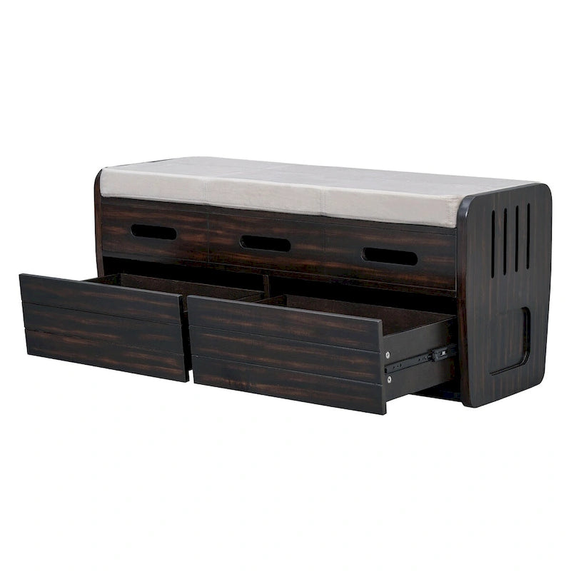 Banc de rangement rustique avec 2 tiroirs et espace de rangement dissimulé