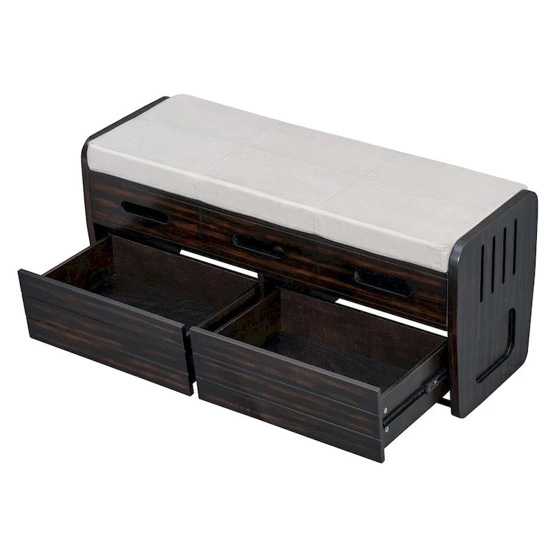 Banc de rangement rustique avec 2 tiroirs et espace de rangement dissimulé