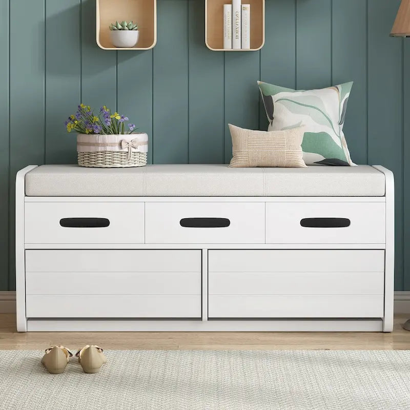 Banc de rangement rustique avec 2 tiroirs et espace de rangement dissimulé