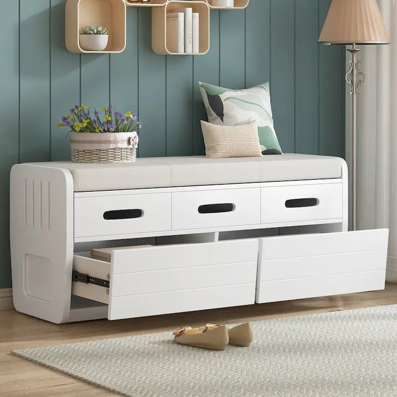 Banc de rangement rustique avec 2 tiroirs et espace de rangement dissimulé
