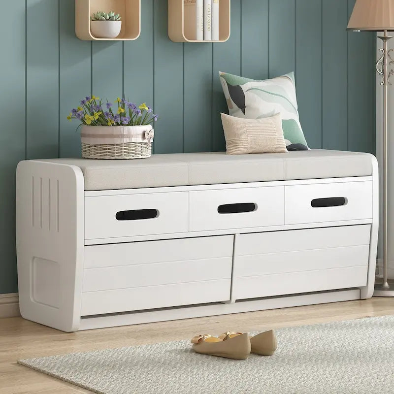 Banc de rangement rustique avec 2 tiroirs et espace de rangement dissimulé