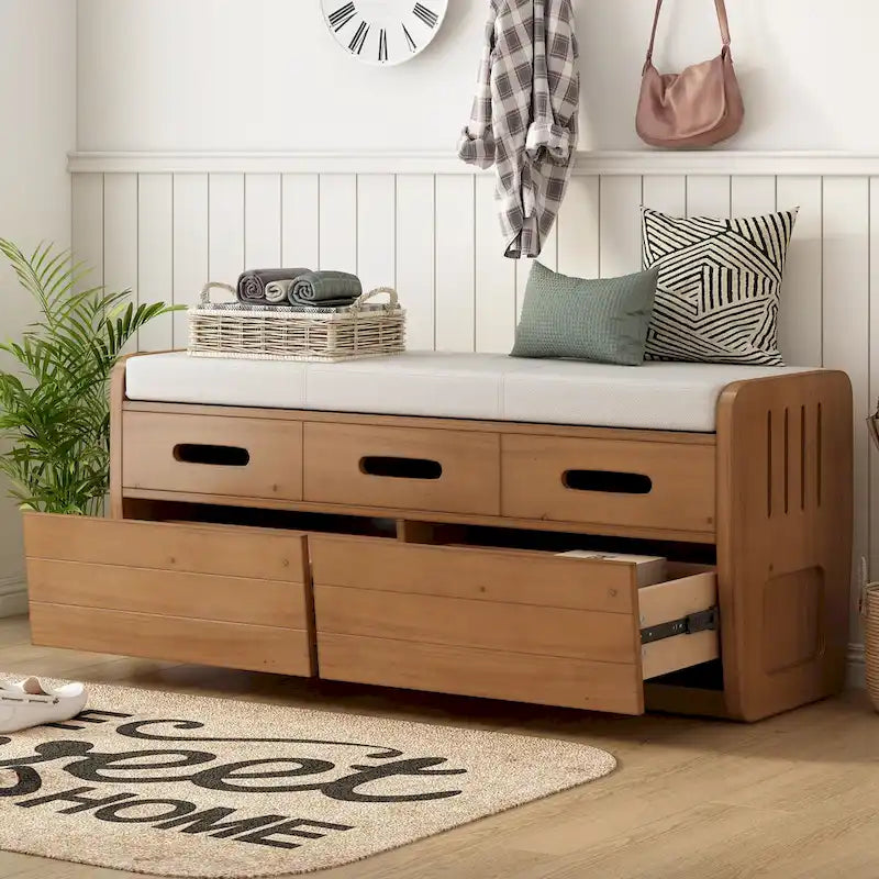 Banc de rangement rustique avec 2 tiroirs et espace de rangement dissimulé