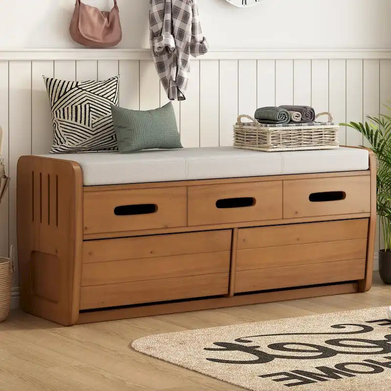 Banc de rangement rustique avec 2 tiroirs et espace de rangement dissimulé