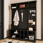 Meuble d'entrée avec banc à chaussures, porte-manteau, rangement à chaussures, étagères de rangement et panneau perforé, pour couloirs, halls et chambres, noir