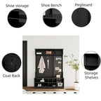 Meuble d'entrée avec banc à chaussures, porte-manteau, rangement à chaussures, étagères de rangement et panneau perforé, pour couloirs, halls et chambres, noir