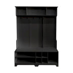 Meuble d'entrée avec banc à chaussures, porte-manteau, rangement à chaussures, étagères de rangement et panneau perforé, pour couloirs, halls et chambres, noir