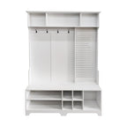 Meuble d'entrée avec banc à chaussures, porte-manteau, rangement à chaussures, étagères de rangement et panneau perforé, pour couloirs, halls et chambres, noir