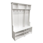 Meuble d'entrée avec banc à chaussures, porte-manteau, rangement à chaussures, étagères de rangement et panneau perforé, pour couloirs, halls et chambres, noir