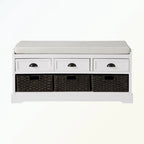 Banc de rangement en bois avec 3 tiroirs et 3 paniers